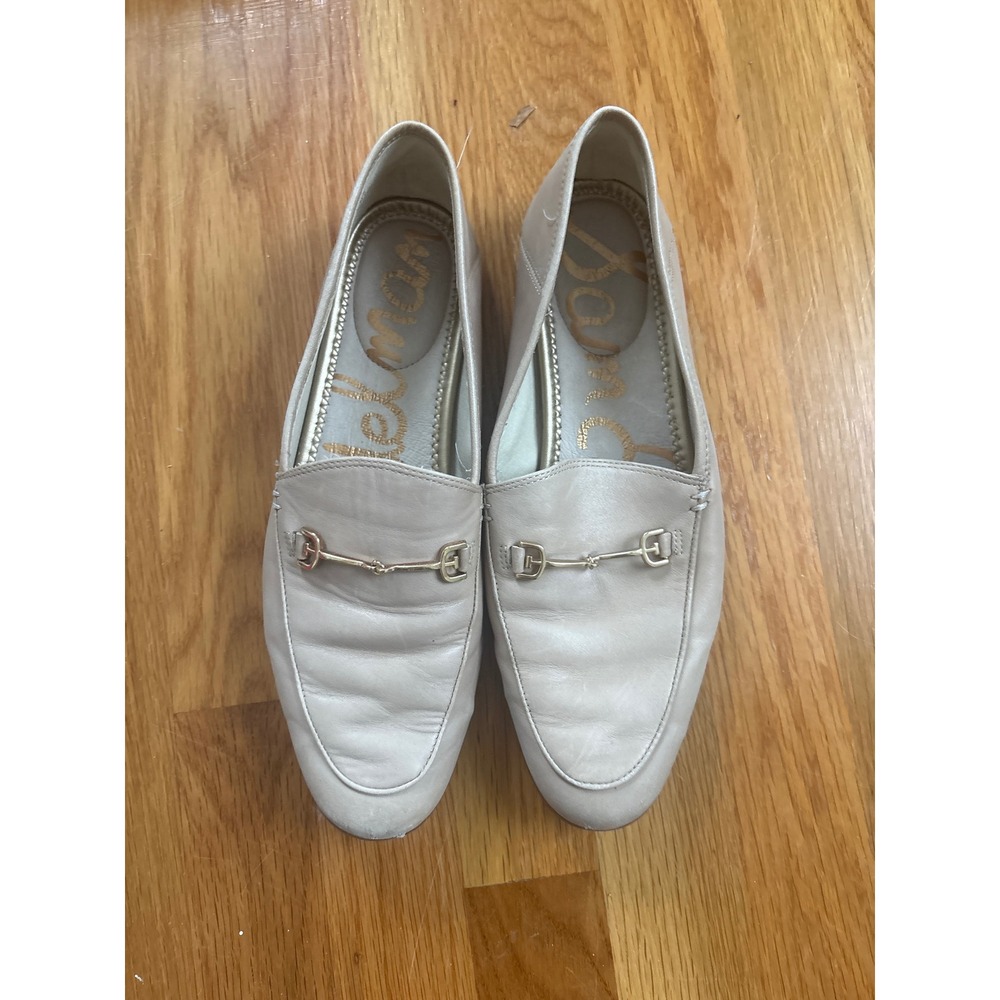 Sam Edelman Loraine Bit Loafer Beige Leather Gold Horsebit Flats Shoes Mens 8.5M